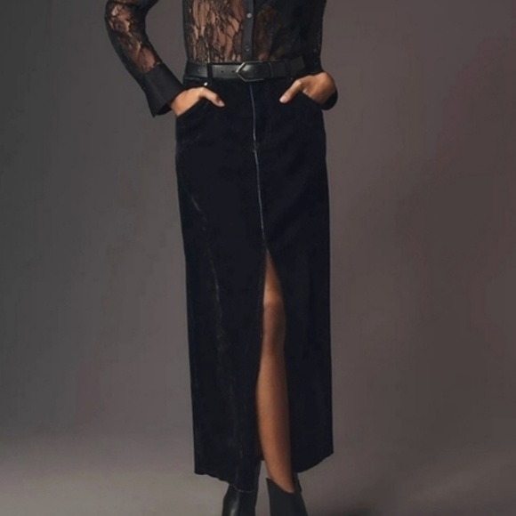 Blank NYC Dresses & Skirts - Blank NYC Black Velvet Denim Maxi Pencil Midi Skirt with Slit NWT